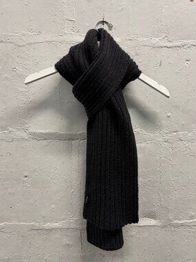 JIL SANDER BLACK CHUNKY CABLE KNIT SCARF WOOL BLEND SILVER THREAD